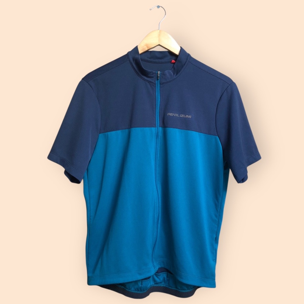 Pearl Izumi Full Zip Short Sleeved Cycling Shirt Blue Teal Bicycling Unisex L